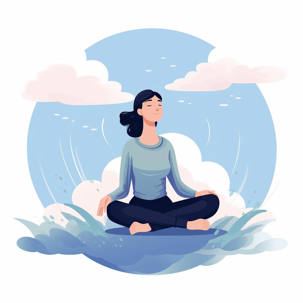 A calm person practicing deep breathing exercises