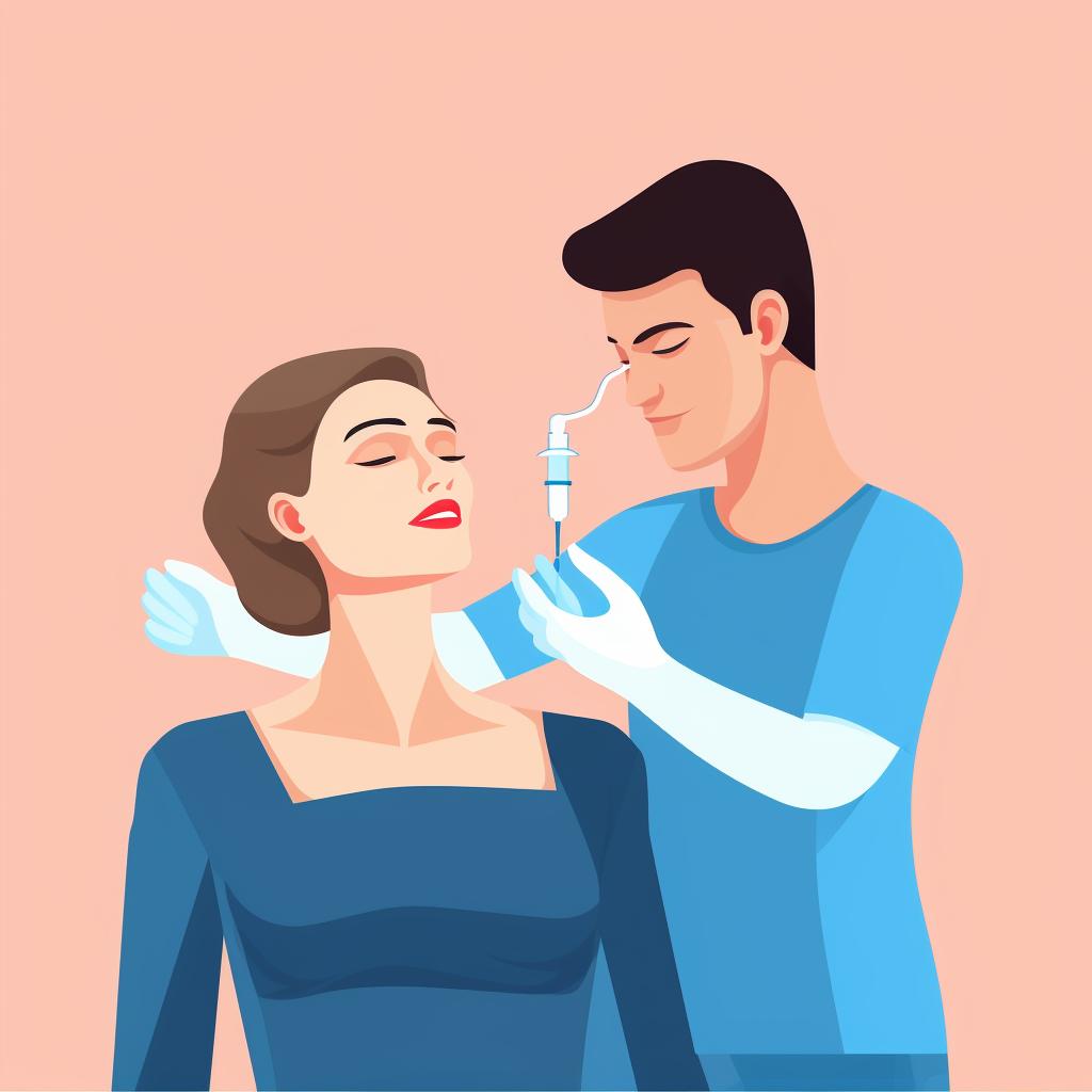A professional administering Botox injections on a patient's jaw