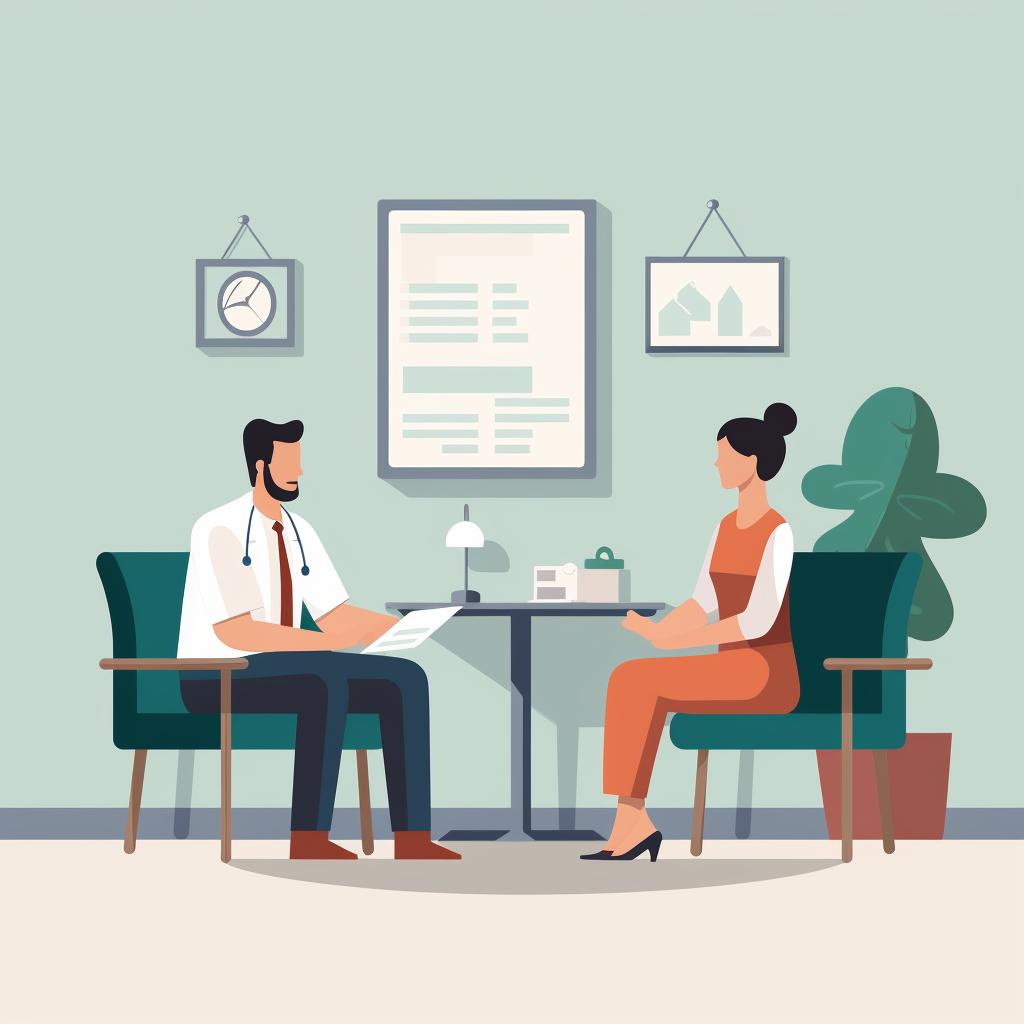 A patient and a professional discussing in a consultation room